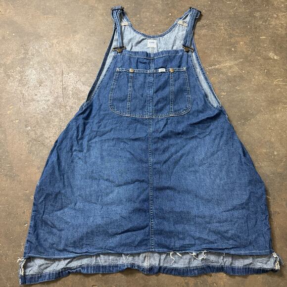 Vintage Lee Denim Overall Jumper Dress Womens Workwear 2X Raw Hem 100% Cotton - Picture 1 of 10